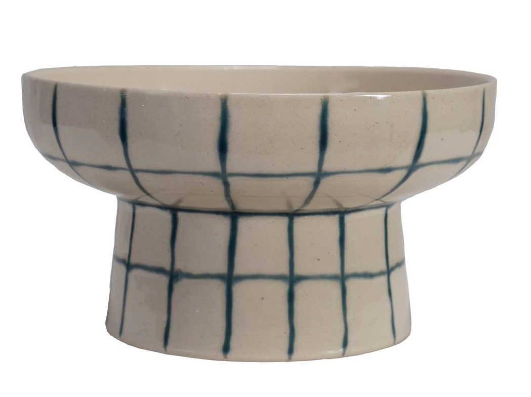 Hand-Painted Stoneware Pedestal Bowl