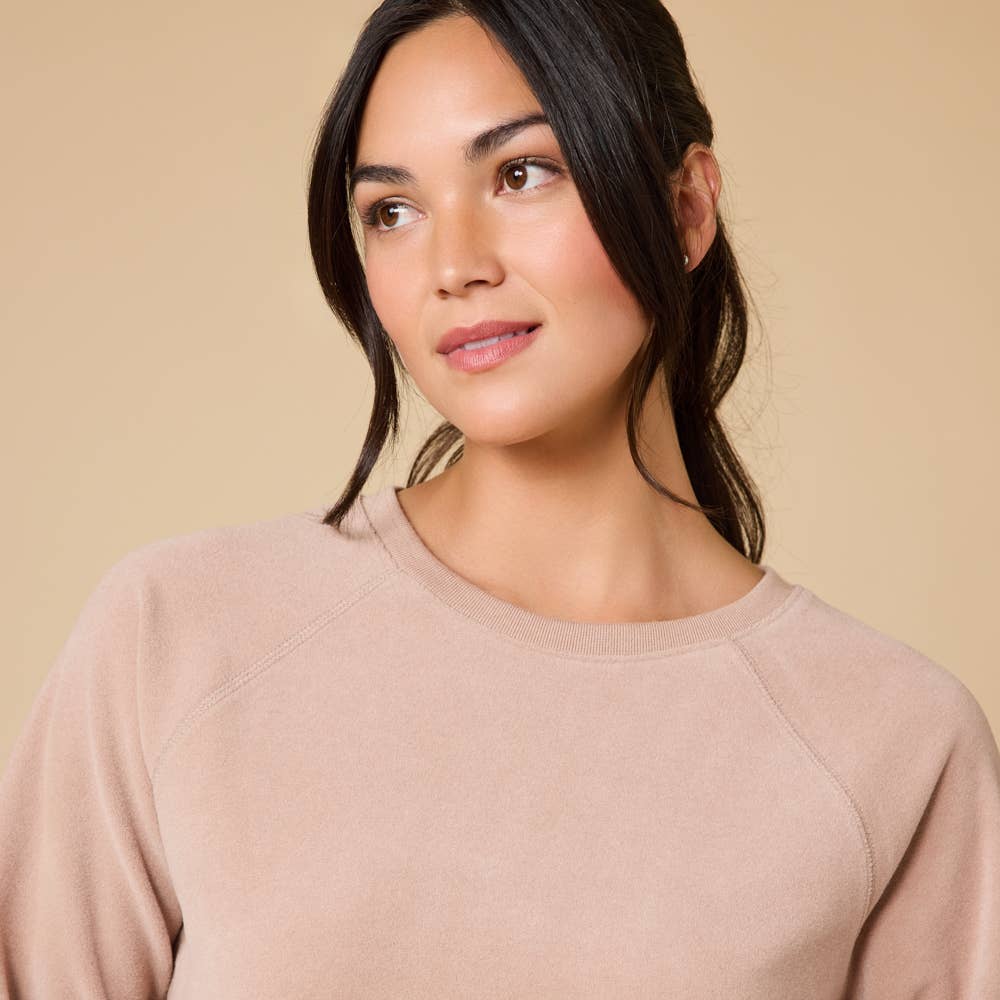 Vintage Velvet Raglan Crew Neck with Pintuck Wide Leg Pant: Coco, L